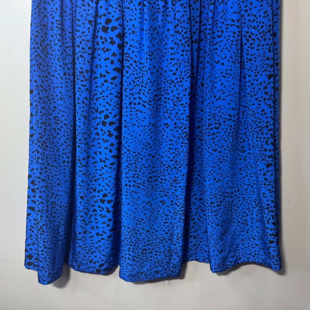 Vintage 80's Blue Silk Midi Skirt Leather Waist Size 10 - Picture 8 of 10